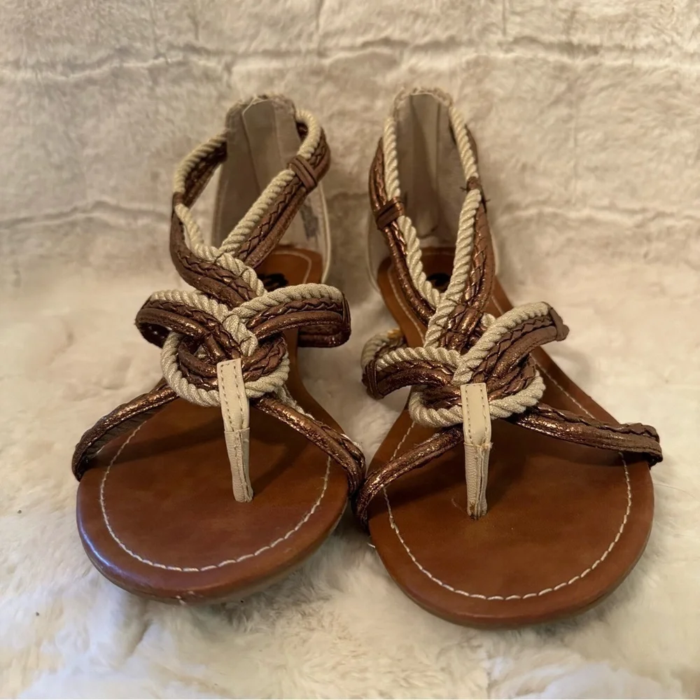 R2 Bronze Cream Rope Zip Back Sandals Size 7.5 Gladiator Style Strappy NEW